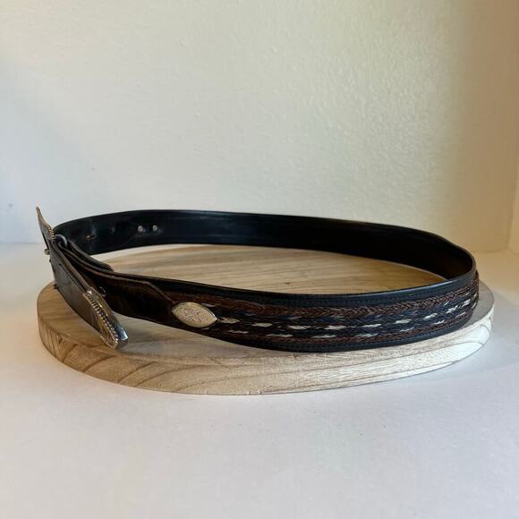 Vintage 90s Genuine Leather USA Made Studded Weaved Woven Size L - Picture 2 of 16